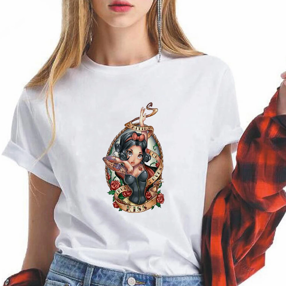 

Kawaii Snow White Princess Women T shirts Disney Fairy Tales Camiseta Short Sleeve Snow White and the Seven Dwarfs Dropship