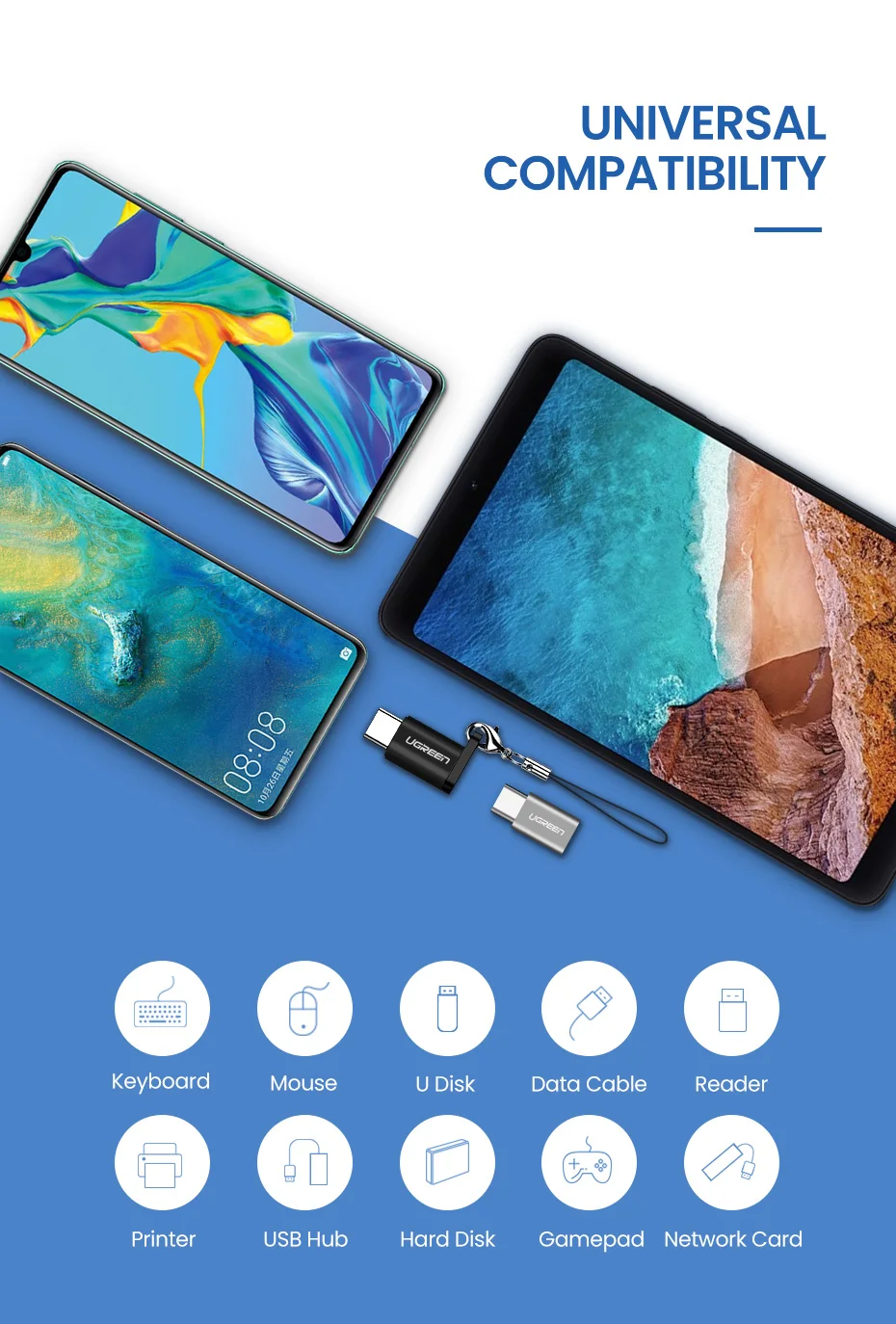 Ugreen USB адаптер USB C на Micro USB OTG Тип Кабеля C конвертер для Macbook samsung Galaxy S8 S9 huawei p20 pro p10 OTG адаптер