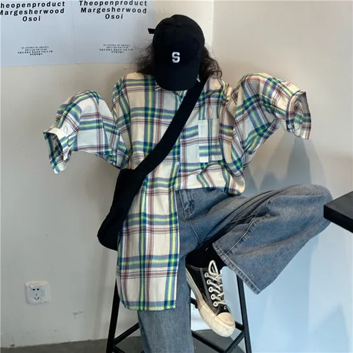 Plaid Simple Loose All Match Fashion Basic Turn Down Collar 2019 Winter Thin Female Women Long Sleeve Shirts |