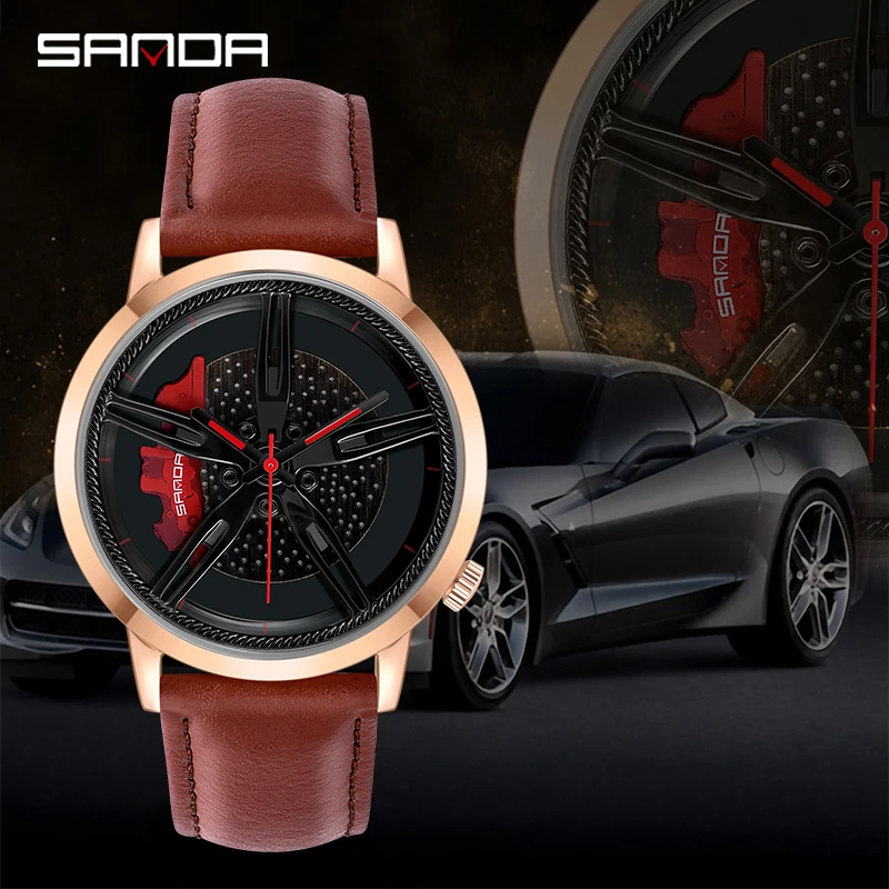 SANDA Top Brand New Men Wristwatch Fashion Wheel Series Dial Leather Strap Waterproof Gift Watch Premium Quartz Movement 2020 | Наручные