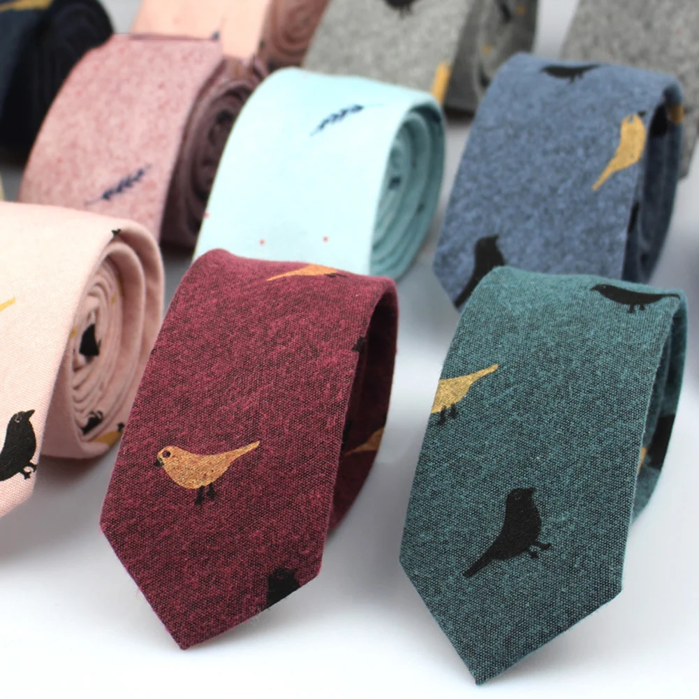 

Women Men Narrow Tie 6cm Cotton Neck Tie Cartoon Birds Feather Skinny Cravat Necktie Party Casual Print Neckwear Shirt Neck Tie