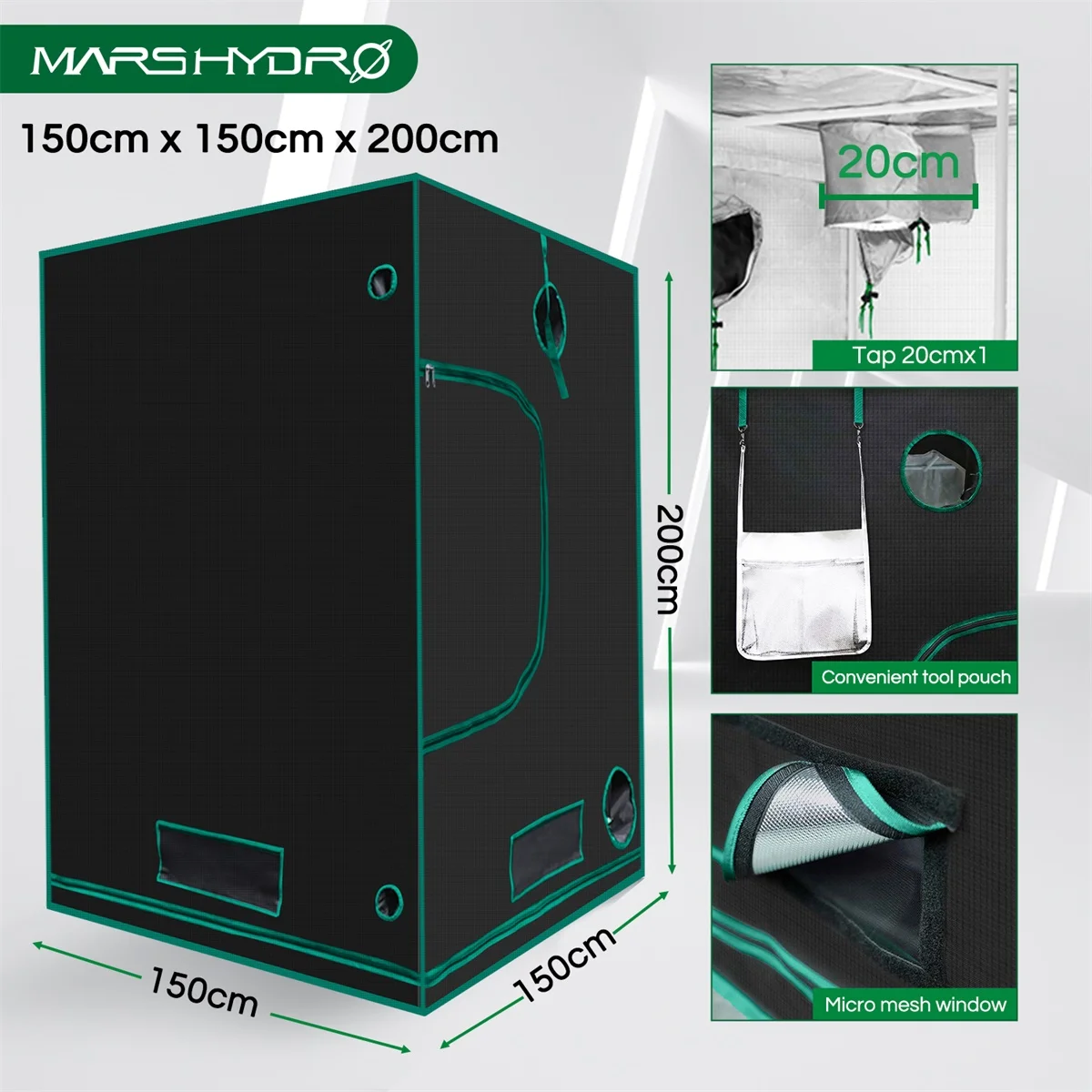 Mars Hydro150X150X200cm палатка для выращивания 1680D водонепроницаемый нетоксичный