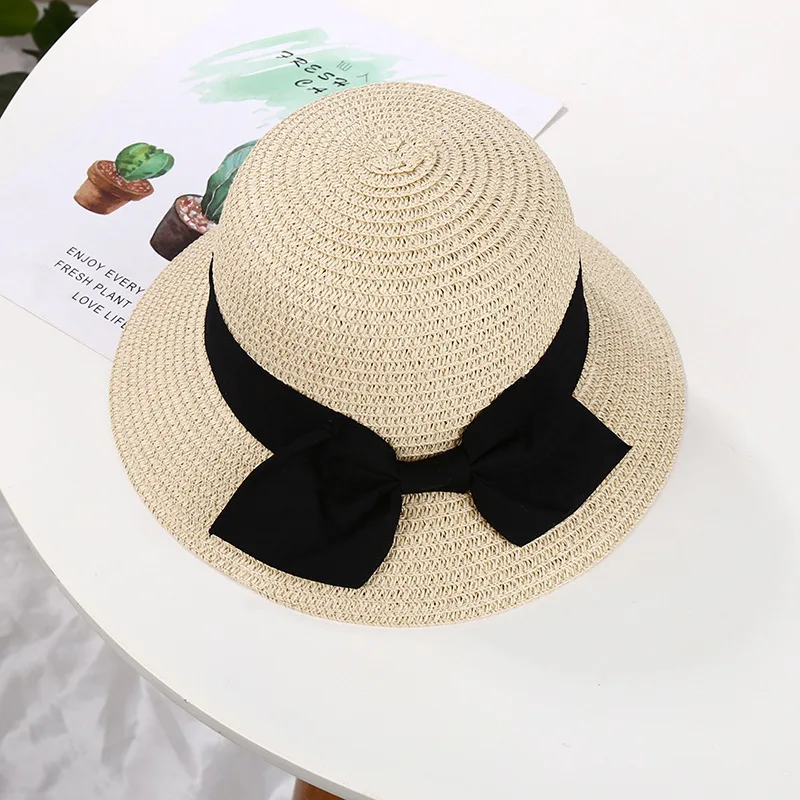 Summer Kids Butterfly Knot Straw Hats Fedora Hat Children Visor Beach Sun Baby Girls Sunhat Wide Brim Floppy Panama For Girl | Аксессуары