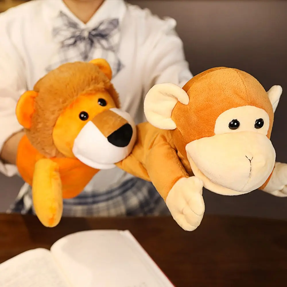 

1 шт. милые Мультяшные животные, ручная марионетка, плюшевый слон, собака, Лев, корова, обезьяна, марионетка для детей и взрослых, ролевые кукл...