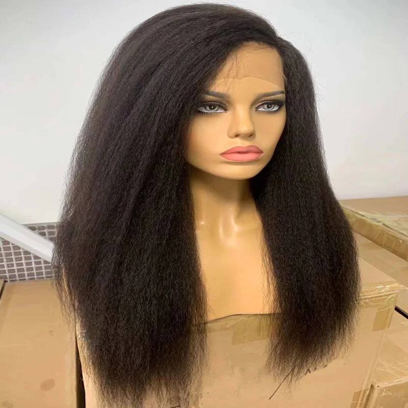 

Yaki 180% Плотность длинный курчавый прямой синтетический кружевной передний парик для женщин с детскими волосами повседневная одежда парики ...
