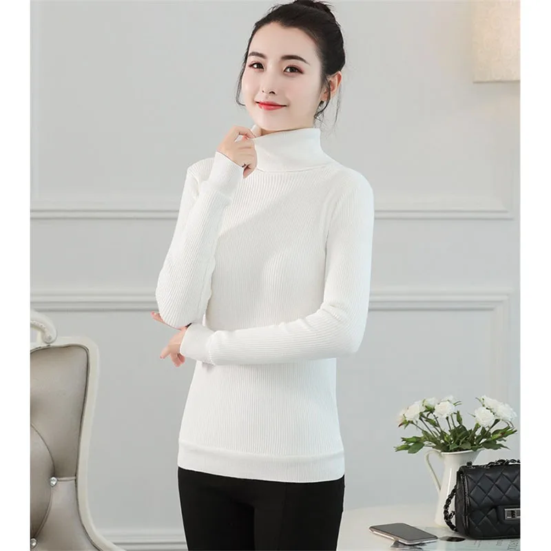 

Женский свитер высокого качества, весна-осень, короткий свитер с длинным рукавом и высоким воротником, Женский вязаный джемпер, Модный Дики...