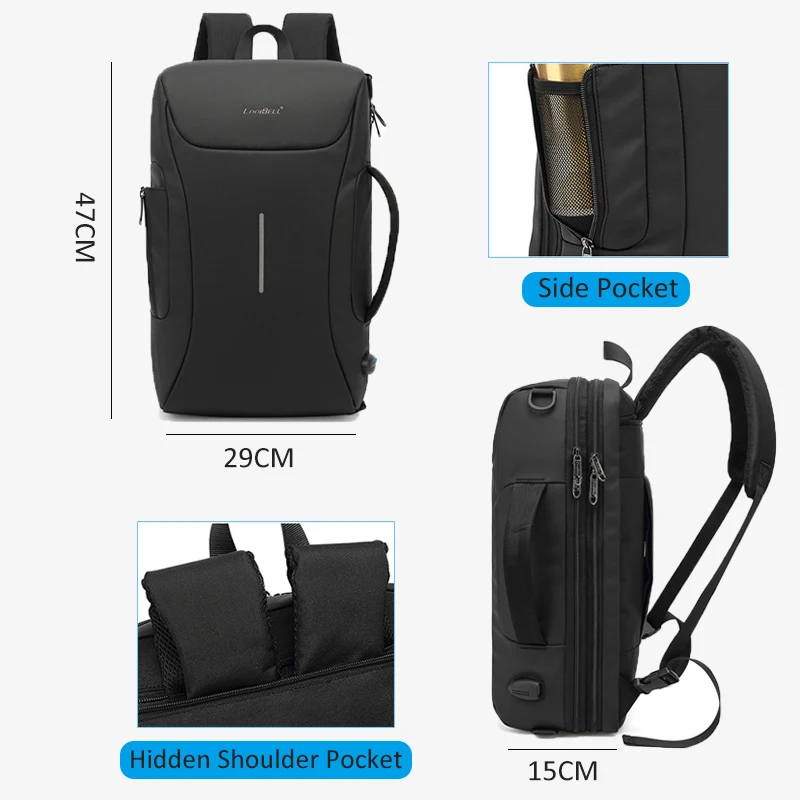 

Waterproof Travel Backpack Men Large Capacity USB Charging Business 15.6 inch Laptop Backpacks Male Hand Luggage Bag Mochila