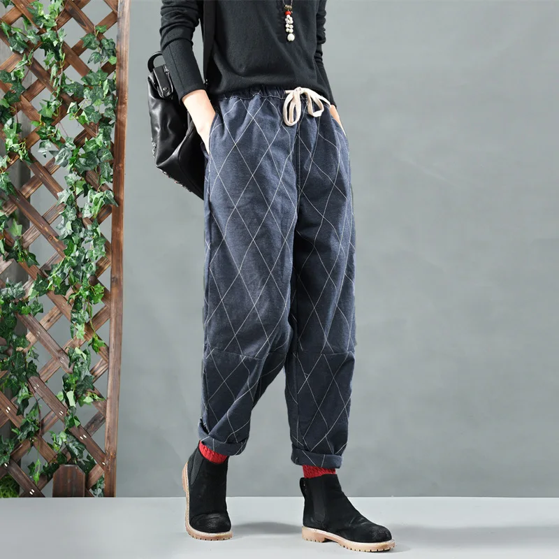 

2022 Autumn New Retro Literary Simple Plaid Casual Jeans High Waist Slimming Casual Loose Women Harem Pants Tide Free Shipping