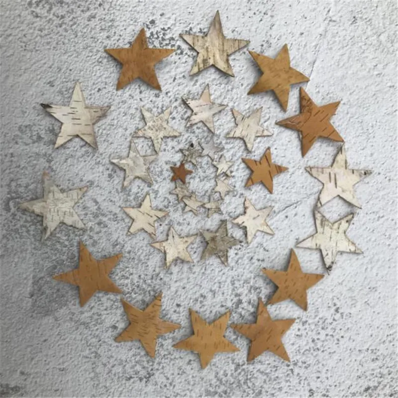 

150pcs/Box 2/4/6cm MIX White Birch Bark Star Log Slices Buttons DIY Crafts Rustic Wedding Party Festival Event Table Decorations