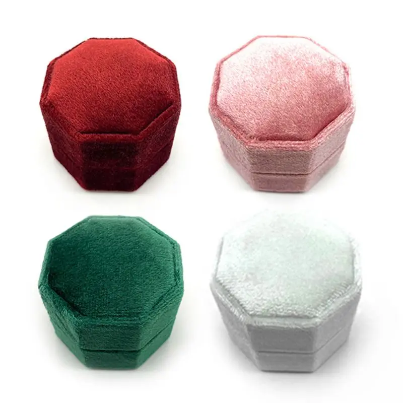 

L5YD Octagon Velvet Ring Bearer Box - Premium Gorgeous Vintage Single Ring Display Holder with Detachable Lid for Proposal,
