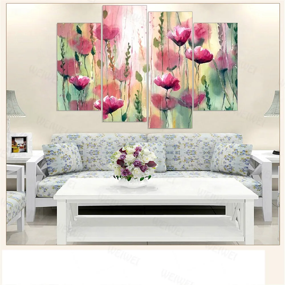 

Red Flower Picture HD Print On Canvas 4PC Painting Wall Art Print And Poster For Living Room Home Decor Cuadros