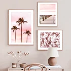 Розовая пляжная доска для серфинга ракушка мост Тропическое дерево настенная Картина на холсте плакаты и принты настенные картины для декора гостиной