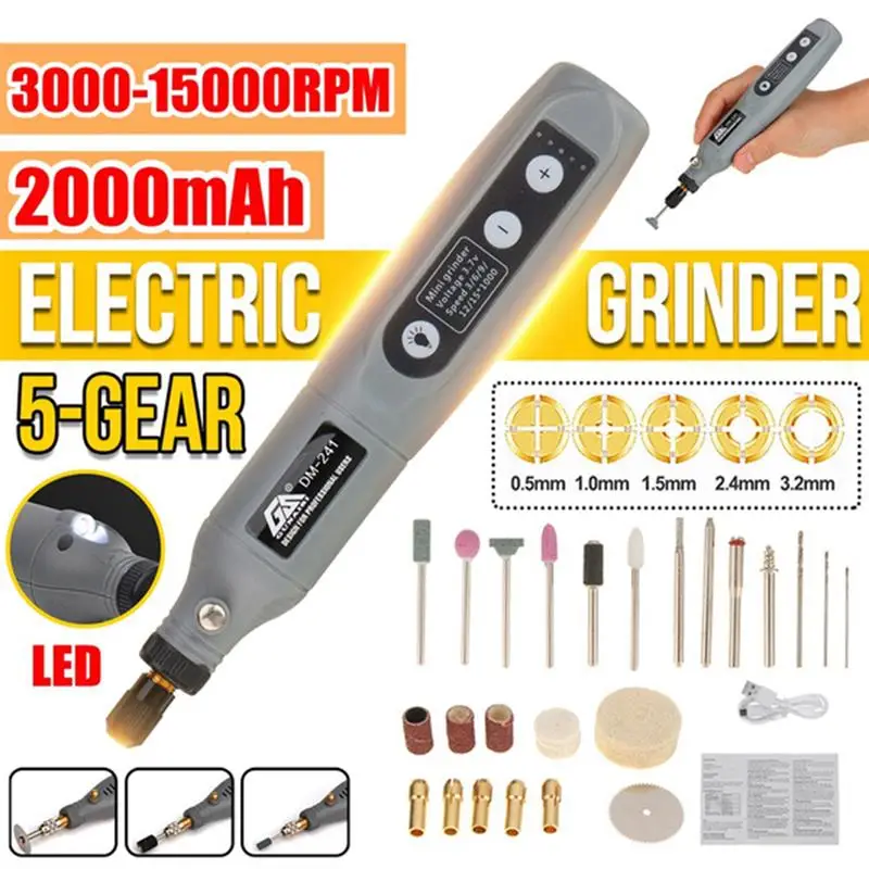 

Электрическая шлифовальная машинка Gunaisi, ручка с зарядкой от USB, вращающаяся шлифовальная машинка для резьбы, полировки, 5 скоростей, 0,5-3,2 мм