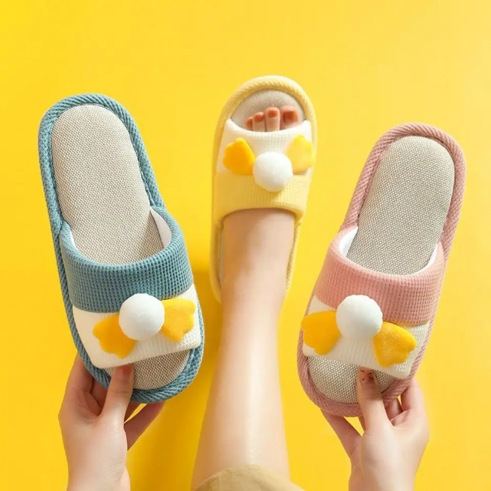 

Flax Slippers Cotton Non-Slip Soft Indoor House Fashion Cozy Womens Bottom Casual Home Floor Flat Femmes Mens Four Seasons Shoes