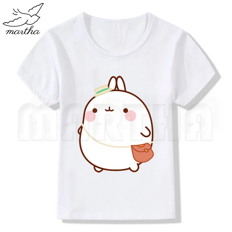 Мультфильм Molang и Piupiu с милым кроликом Детская белая футболка коротким рукавом