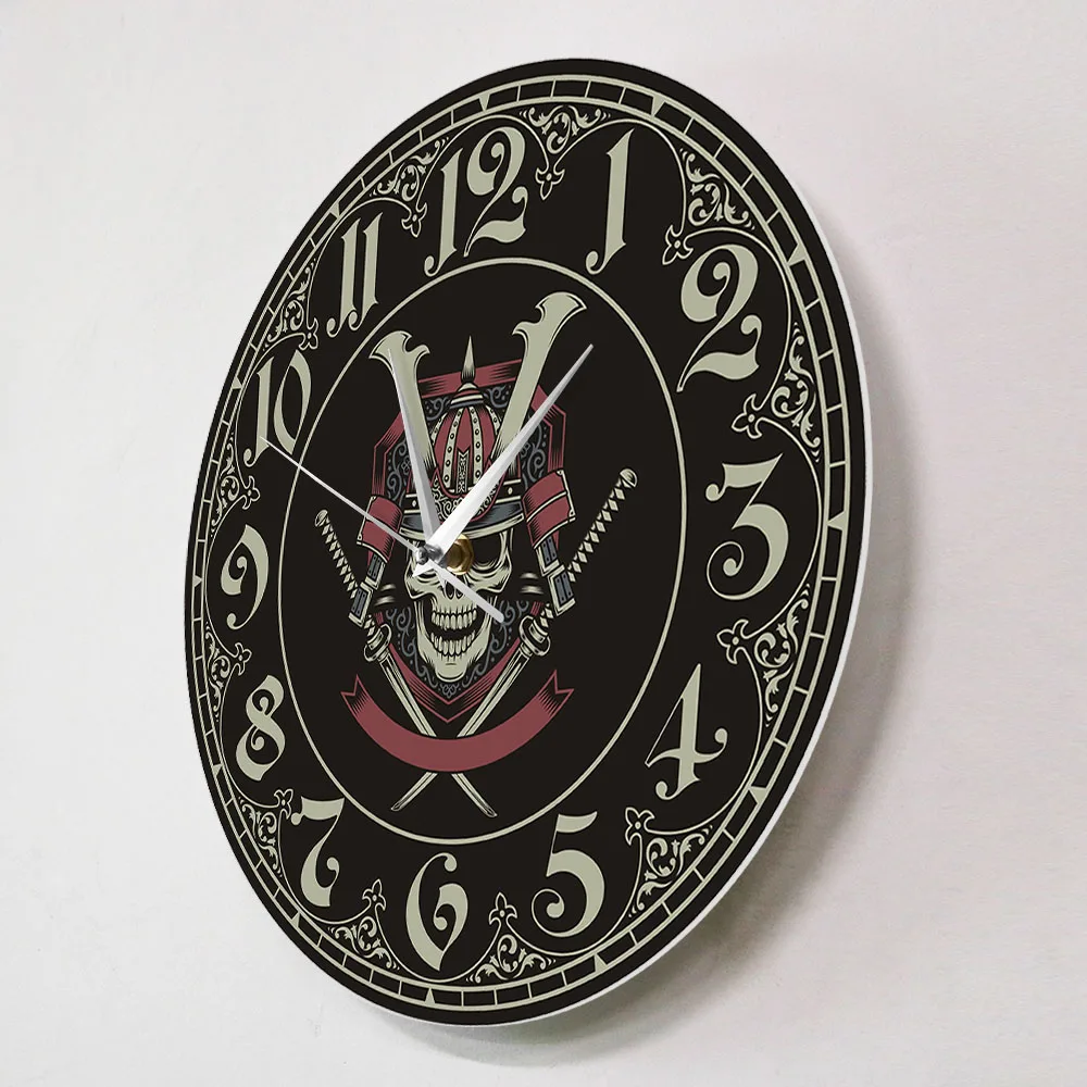 Японские Настенные часы с черепом воином Самураем бесшумными не тикающими