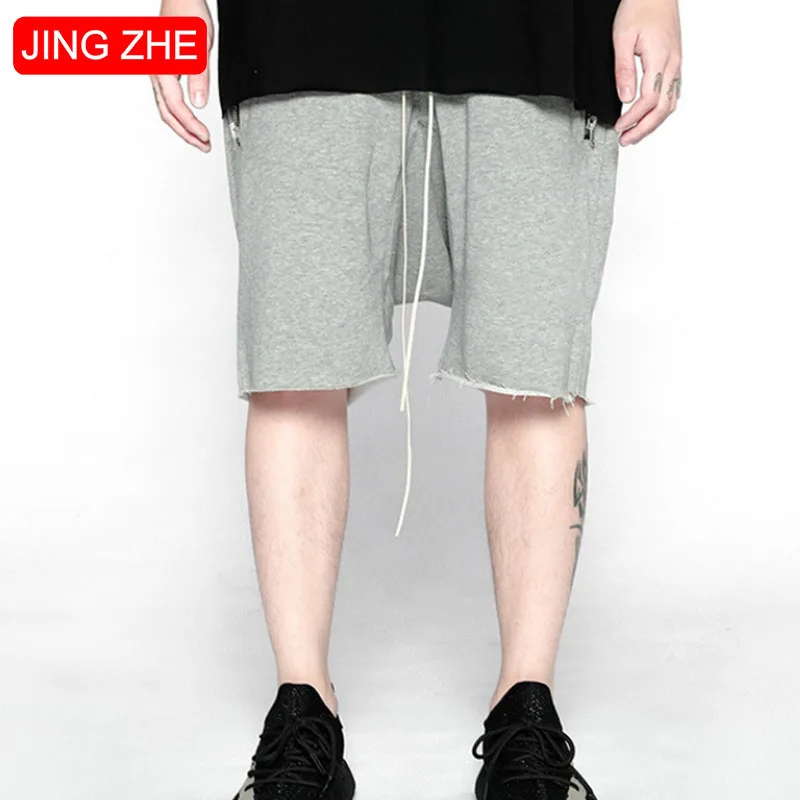 

JING ZHE High Street Casual Shorts Men Zipper Drawstring Pants Hip Hop Streetwear Summer All-match Solid Sweatshorts Cozy Pants
