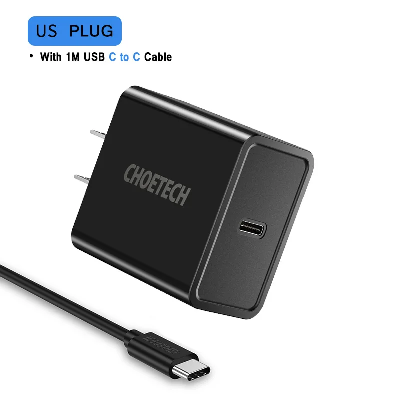 US and CC cable CHOETECH Зарядное устройство USB type-C, 18 Вт, штепсельная вилка европейского стандарта, быстрая зарядка USB C PD, настенное зарядное устройство USB для samsung, зарядное устройство для мобильных телефонов - Тип штекера: US and CC cable