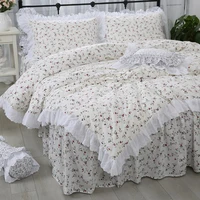 pastoral floral ruffles luxury bedding set princess lace embroidered thicken cotton ropa de cama bed skirt bedspreads yyx