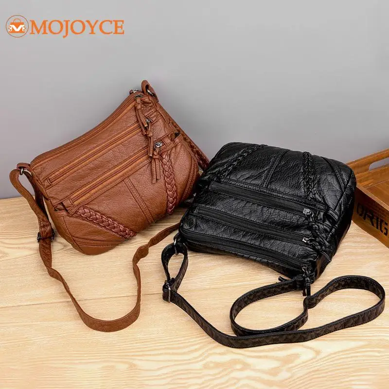 

Simple Solid Color Messenger Bags For women Middle Aged Female PU Leather Shoulder Bags Ladies Large Capacity Shopping Bags New