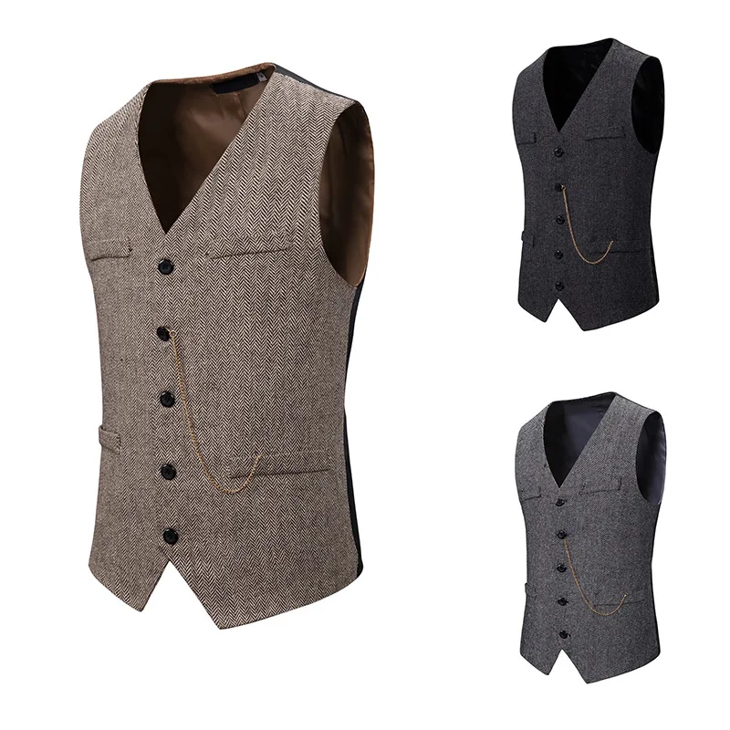 

2020 autumn winter Mens Waistcoat Herringbone Single-breasted Jacket J Mens Slim Fit Wool Blazer Vest