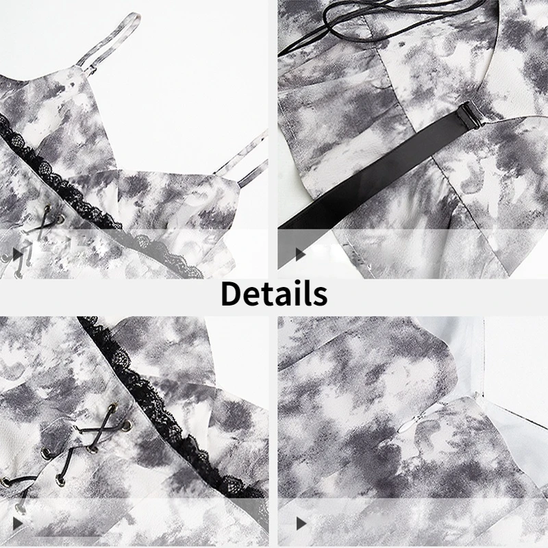 

Women Sleeveless Dresses Tie Dye Chiffon Hot Sweet Chic Hipsters Bandage Elegant Mini Dress Slim V-neck Temperament Stylish Lace