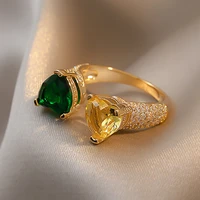 2022 new korean fashion jewelry luxury aaa cubic cz champagne green gold color rings for women party girls sexy accessories