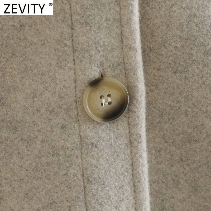 

ZEVITY New Women Fashion Solid Color Breasted Casual Woolen Shirt Coat Female Chic Long Sleeve Outwear Jacket Pockets Tops CT617
