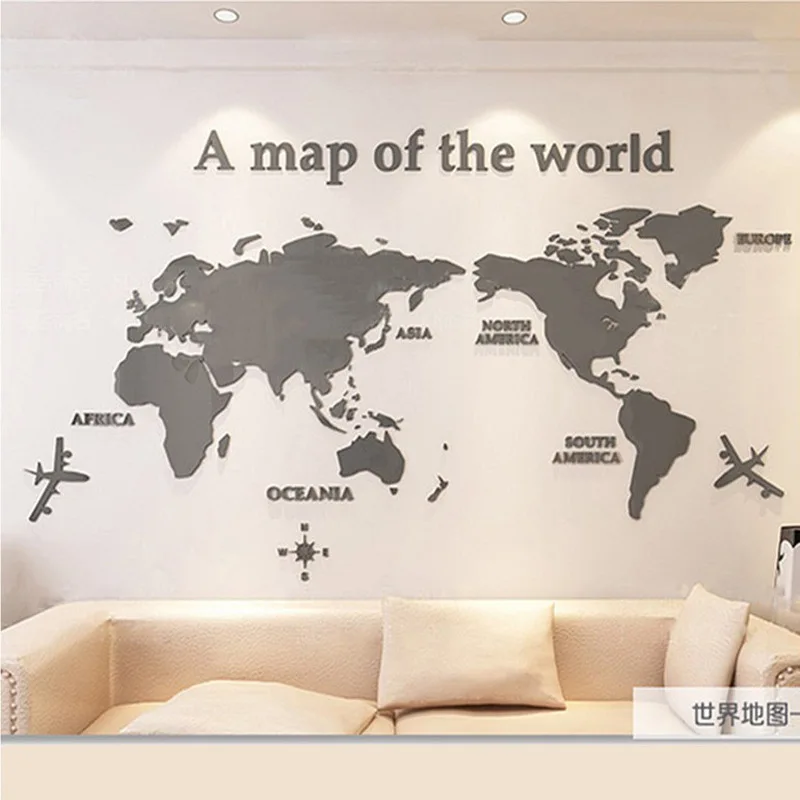 

Nordic Style Acrylic Wall Stickers A Map of The World 3D Stereo Office Study Living Room Background Wall Stickers