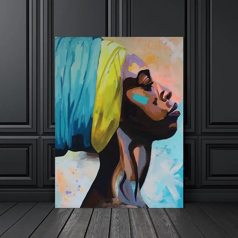 Красочная африканская кудрявая Женская абстрактная девушка Картина на холсте