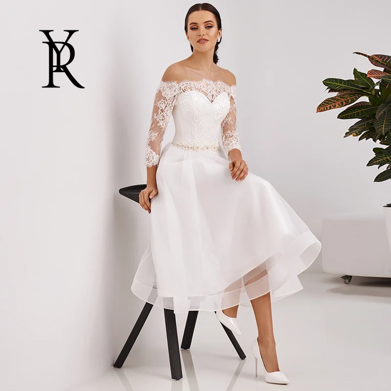 

YILIBERE Lace Wedding Dress Short Sleeve O-Neck Plus Size Luxury Lace Appliques Tulle Cathedral Train Robe Fluffy skirt
