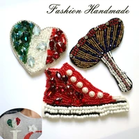 fashion heart embroidered beaded patches for clothing sew on rhinestonen flower parche appliques decoration badge parche