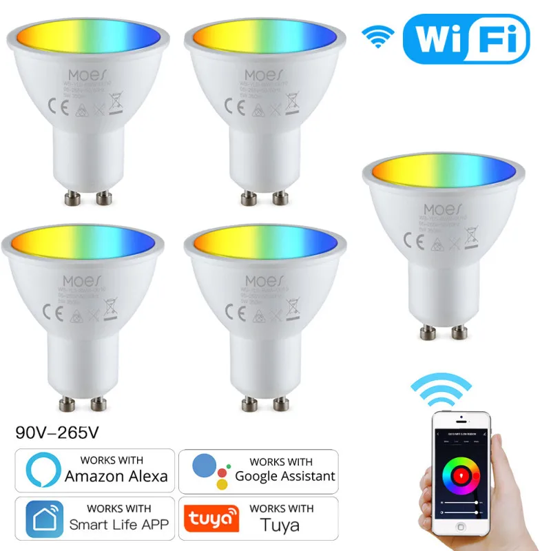

GU10 Spotlight WiFi Smart Light Bulb 5w RGB+CW 2700-6500K Smart Bulb App Remote Control RGB Light Lamp For Alexa Google Home