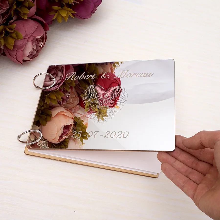 Custom Fingerprint Wedding Guest Book Couples Rustic Bridal Shower Gift A5 Mirror White Blank Scrapbook Party Favors | Дом и сад