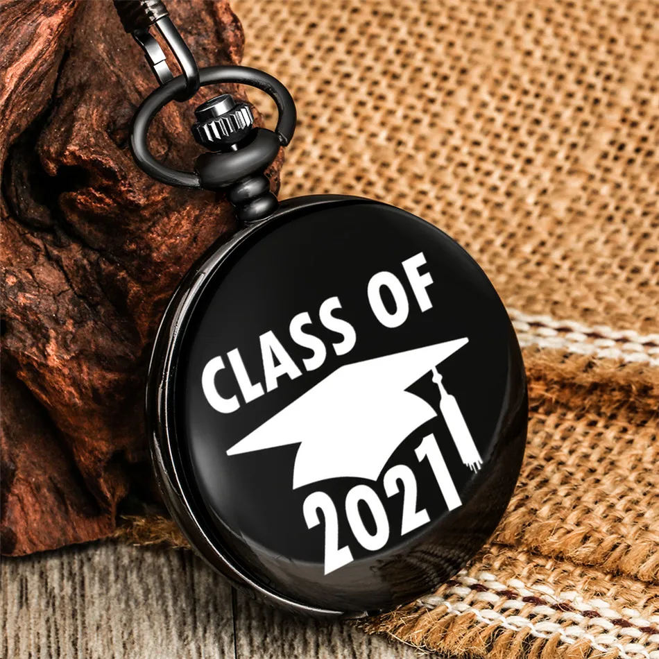 

Class of 2021 Graduation Theme Antique Black Quartz Pocket Watch Souvenir Pendant Clock Collection Gift Friend/Kid/Family Member
