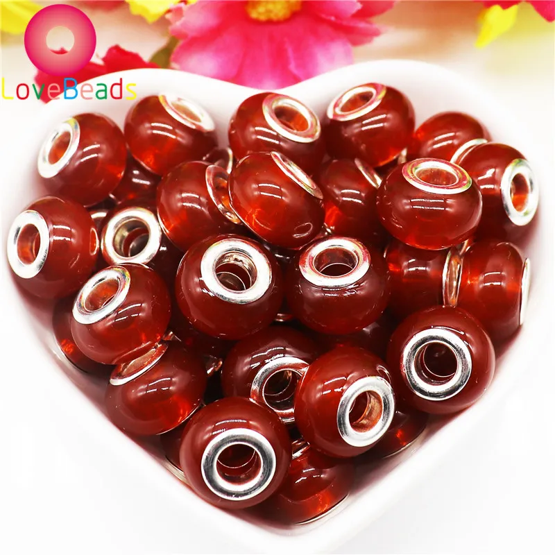 

10Pcs Red Color Large Hole European Beads Spacer Charms Fit Pandora Bracelet Bangle Chain Women DIY Handmade Jewelry Hair Beads