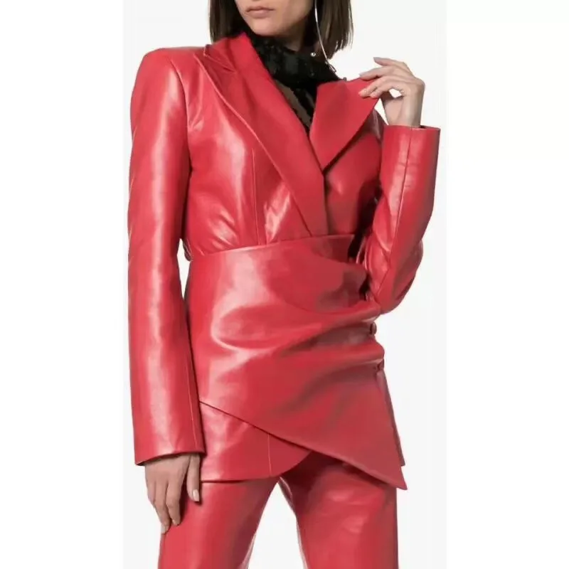 Женская кожаная куртка двубортный съемный пояс высокое качество искусственная