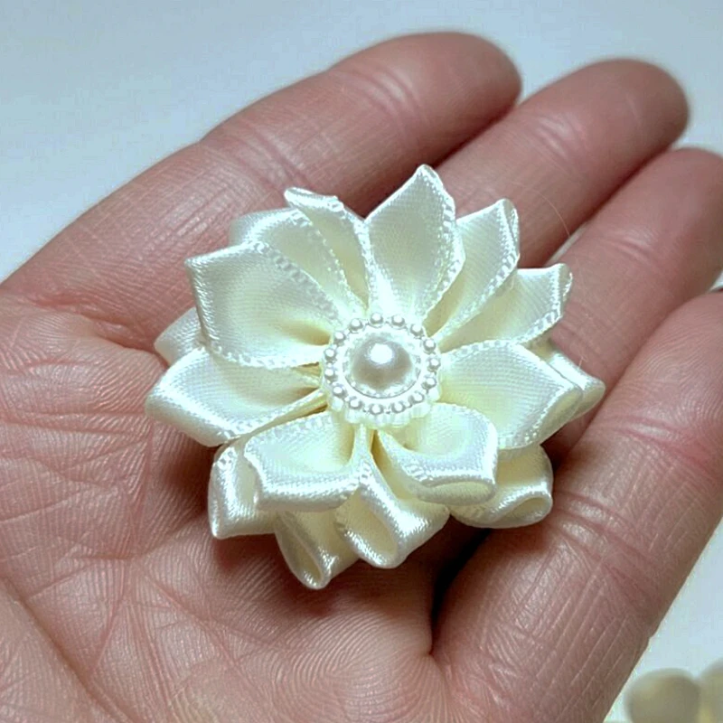 HL 20 шт 35 мм бежевая лента жемчужный цветок ручной работы Цветы Свадебные