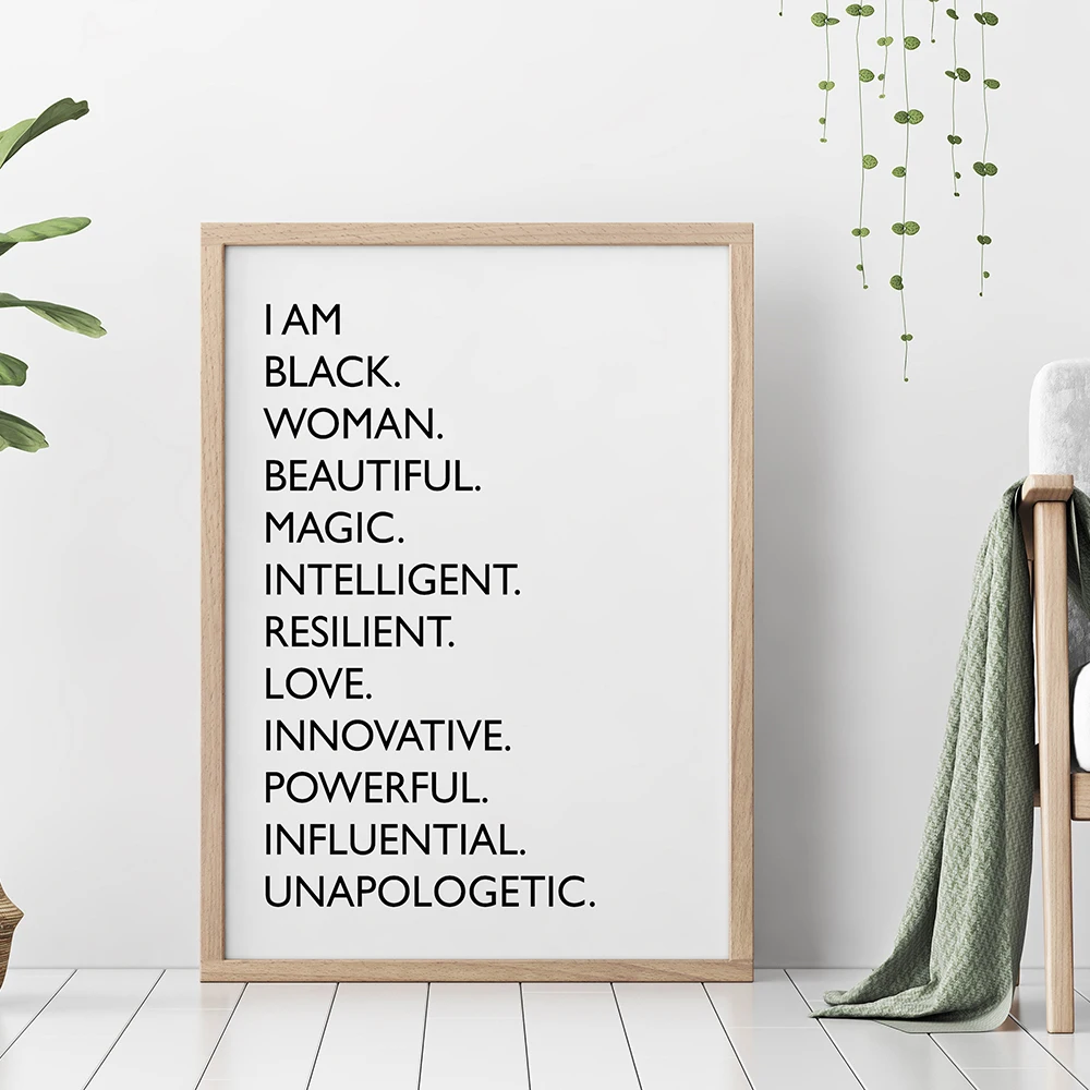 

I am Black Quote Canvas Painting Black White African American Woman Posters and Prints Nordic Wall Art Pictures for Living Room