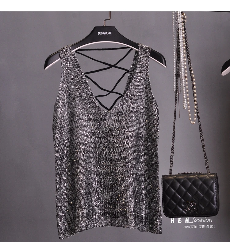 Новинка 2020 весна-лето топ с блестками кружевной сексуальный u-образный вырез на