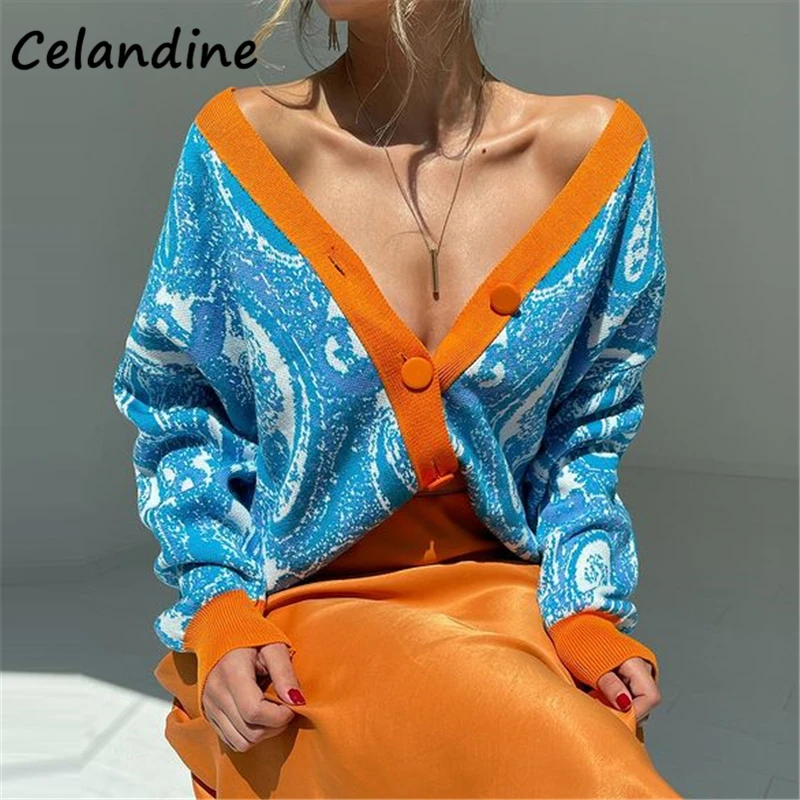 

Женский трикотажный кардиган Celandine Y2K, длинный свитер с V-образным вырезом, Осень-зима 2021
