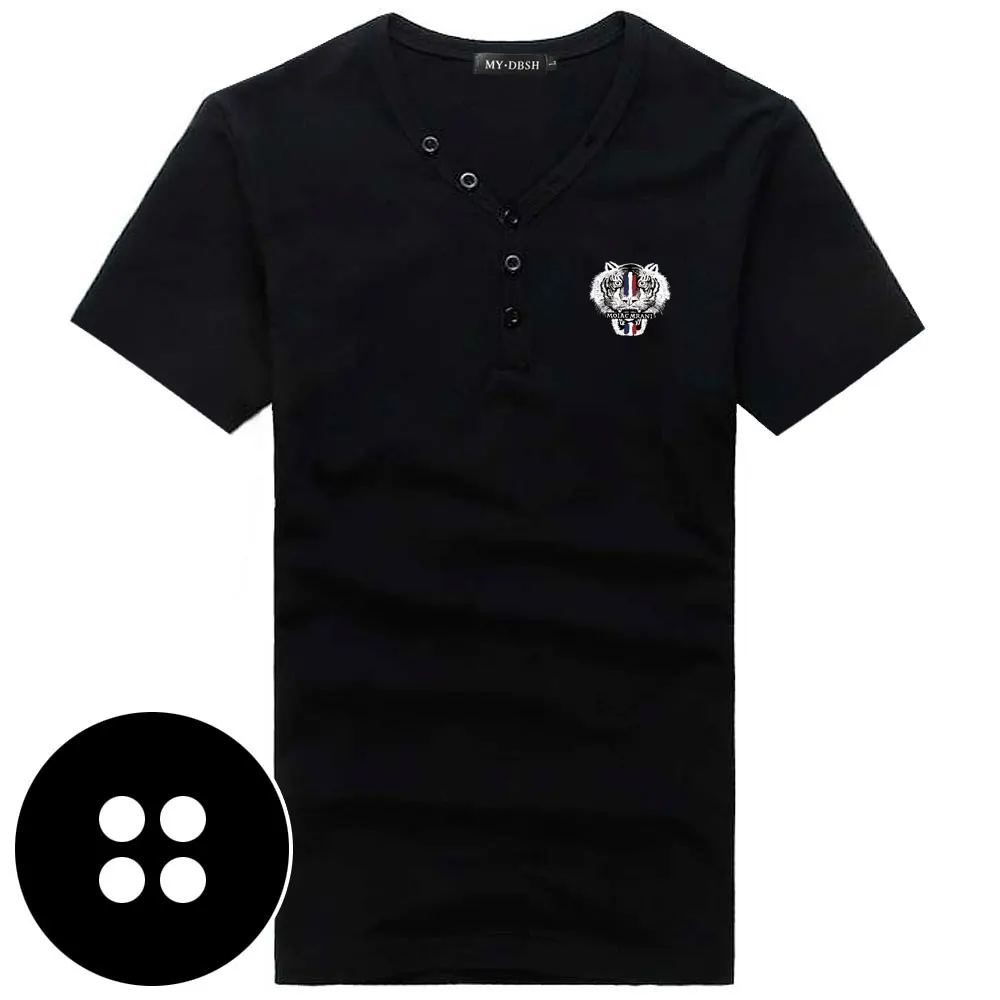 A66-Short-Black Мужская футболка большого размера, весна-осень, новинка, эластичная хлопковая футболка, Мужская одноцветная футболка, на пуговицах, воротник, длинный рукав, топ, тройники - Цвет: A66-Short-Black
