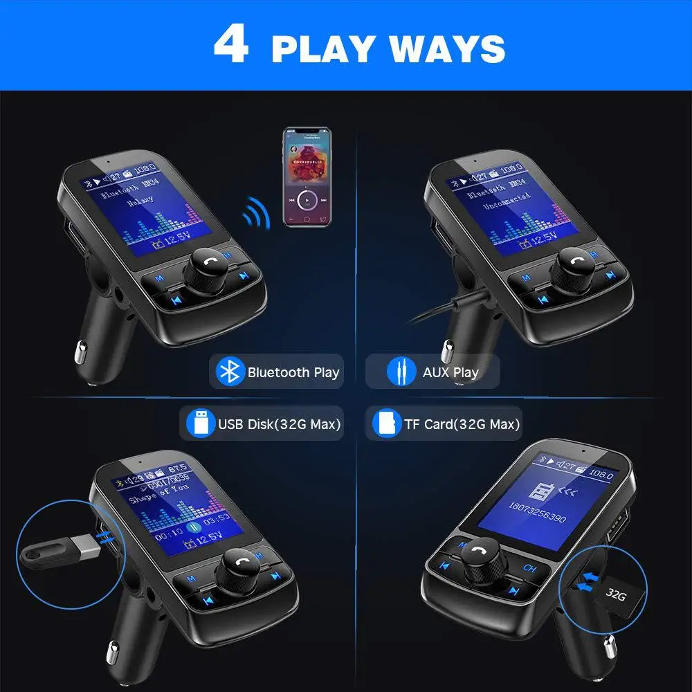 JINSERTA 1," цветной экран автомобиля Bluetooth 5,0 AUX модулятор fm-передатчик Громкая связь адаптер автомобильный mp3-плеер