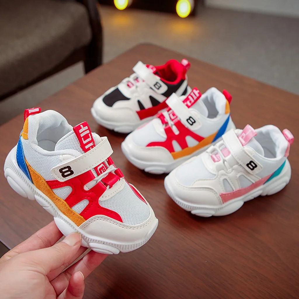 Детские кроссовки для маленьких мальчиков и девочек смешанные цвета сетчатые