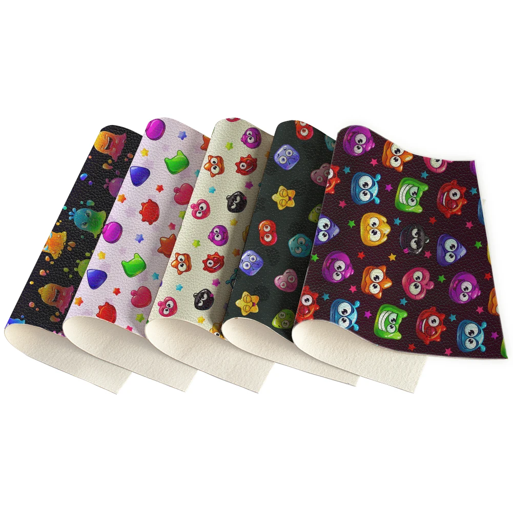 

Cute Face PU Leather Sheets Litchi Cartoon Printed for DIY Bag Material Fabric DIY 30X136CM