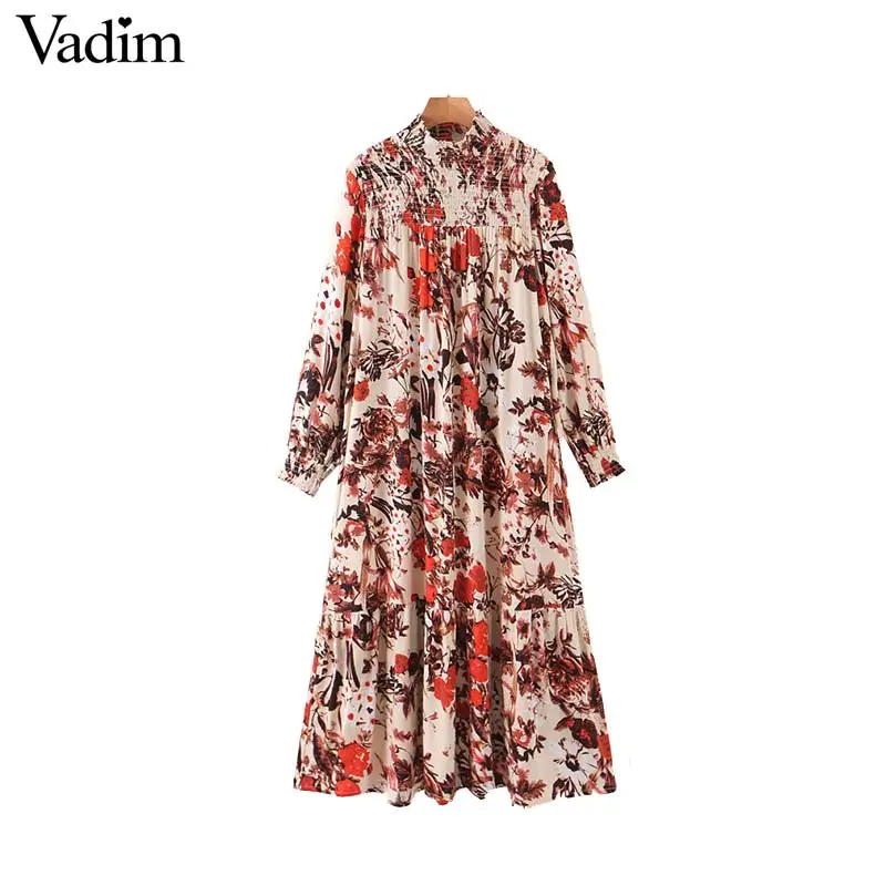 Vadim женское стильное платье миди с цветочным узором длинные рукава прямой стиль