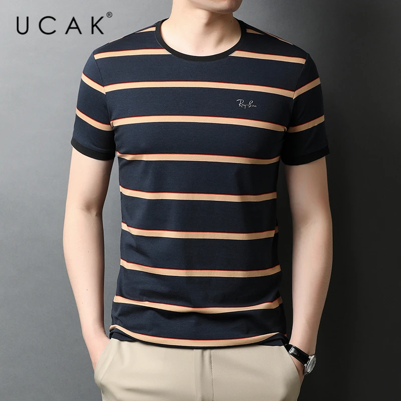 

UCAK Brand Classic O-Neck Striped Short Sleeve T-Shirts Summer New Fashion Arrivals Streetwear Tops Casual T Shirt Homme U5554