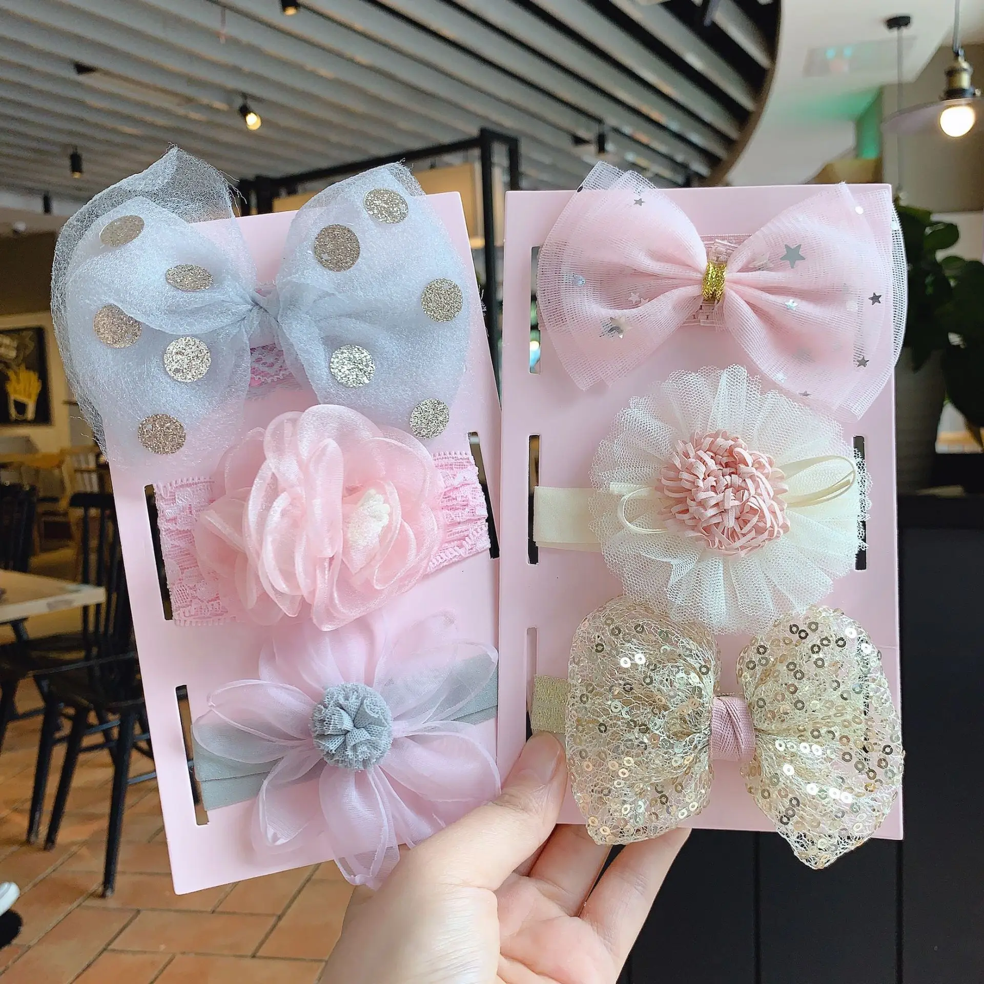 

pretty princess bow dot lace headwear kids baby girls Accessories headbands toddler kids baby girls birthday gift 3pcs