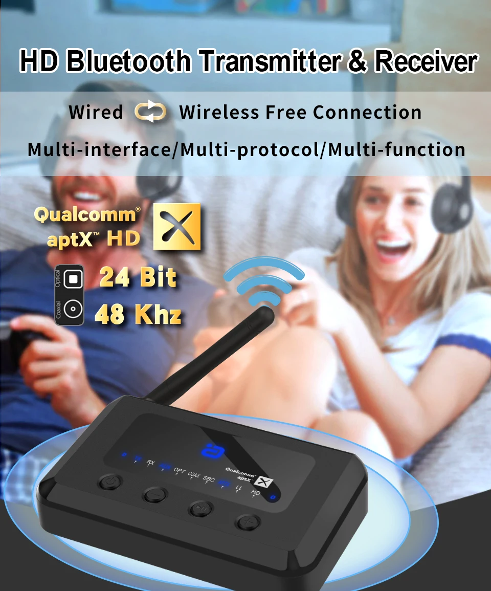Bluetooth 5.0 HD Audio receiver transmitter aptX LL /HD 2-In-1 Receiver Adapter for TV/Speakers/PC Optical Coaxial MR265 | Электроника