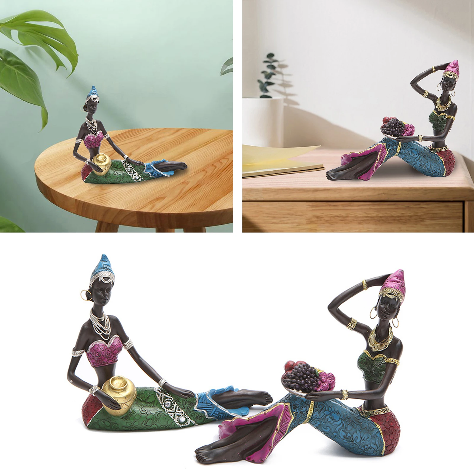 

Beautiful African Tribal Lady Figures Craft Desktop Bookshelf Resin Statue Dolls Ornaments Abstract Art Collections Gift